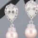 Pink Pearl Earrings, Wedding Earrings Pearl Jewelry, Cubic Zirconia Posts, Bridal Earrings Rose Pink Wedding Bridesmaid Gift Dangle Earrings