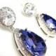 wedding jewelry bridal jewelry wedding earrings bridal earrings Clear teardrop AAA cubic zirconia and tanzanite crystal on oval cz post