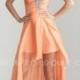 Peach Night Moves 6701 One Shoulder High Low Jeweled Prom Dress