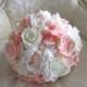 Wedding bouquet in blush, pink and ivory silk roses, peonies and hydrangeas- shabby chic bridal bouquet