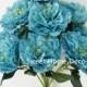 JennysFlowerShop 17'' Blooming Silk Peony Bush 9 Flower Heads Ribbon Feeling Super Soft Turquoise