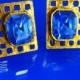 Vintage Blue Rhinestone Cufflinks gold wedding groom gift mens estate jewelry gold glass Gentleman Tuxedo