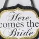 Black and Gold- Here Comes the Bride sign_ Custom sign made to order_ glitter sign, ring bearer sign, bridal party sign, ceremony sign