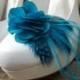 Bridal Shoe Clips - Teal satin flower shoe clips, Feathered Shoe Clips, Wedding Shoe Clips