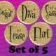 Gold Bachelorette Party Pins and Name Tag Buttons - Pinback - Cougar, Diva, Sassy, Tease, Flirt Bachelorette Sash Party Decorations - BB2618