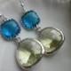 Citrine Earrings Sea Blue Silver Plated Two Tier - Bridesmaid Earrings - Bridal Earrings - Wedding Earrings