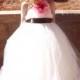 Tutu Dress, Flower Girl Dress, Ivory Tulle, Dark Chocolate Ribbon, Pink Silk Flower, Portrait Dress, Wedding Flower Girl Dress