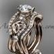 14kt rose gold celtic trinity knot engagement ring, wedding ring with double matching band CT768S