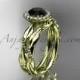 14kt yellow gold diamond leaf and vine wedding set, engagement set with a Black Diamond center stone ADLR337