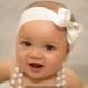 Baby Headband Headwrap, White Baby Headband, White Baby Bow Headband, Baby Girl Headband, White Bow Headband, Nylon Headband, 923