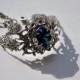 Swarovski Crystal BERMUDA BLUE Bracelet,Victorian Style,Wedding Bracelet,Bridal Jewelry,Crystal Bracelet,Antique Silver,MERCEDES