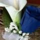 Royal blue white calla rose Boutonniere Groom groomsman father bridal silk wedding flowers prom homecoming graduation