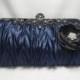 Navy Blue Handbag with Flower and Black Frame - Dark Blue Evening Clutch - Blue Wedding Clutch - Navy Bridesmaid Purse - Satin Flower Clutch