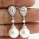 Pearl Wedding Earrings Crystal Pearl Bridal Earrings White Round Swarovski Pearl Earrings