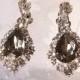 XMAS IN JULY Sale Gray Vintage Style Clip On Dangle Earrings - Swarovski Crystal Art Deco Bridesmaid Wedding Bridal Drop Prom Jewelry