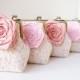 Pink Bridesmaid Gifts / 5* Personalized Ivory Lace Clutches and shades of pink peach blush / Wedding Party