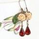 Beige and Dark Amber Flower Dangle Earrings - Bridesmaids Earrings, Vintage Style Flowers, Rose Earrings, Bridal Earrings, Wedding Jewelry