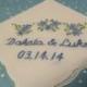 Personalized something blue wedding handkerchief, hand embroidered, picot edged hanky, bouquet wrap, wedding colors welcome