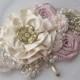 Blush Pink Bridal Sash, Champagne Ivory and Gold, Wedding Belt with Vintage Gold Flowers, Rhinestones and Pearls - CAROUSEL