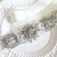 Bridal beaded swarovski crystal organza flower sash.  Couture rhinestone pearl applique wedding belt. ILLUSION