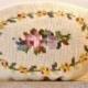 Oval vintage French needlepoint purse Wool with silk brocade lining small zipper clutch wedding evening