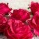 One Dozen / 12 Paper Flowers / Red Fuchsia Roses With Wire Stems
