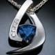 London blue topaz necklace - Argentium silver - white sapphires - contemporary jewelry - December birthstone - 3369