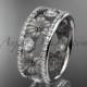 14k white gold diamond flower wedding ring, engagement ring ADLR239