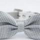 Gray Dog Bow Tie, Cute Dog Bowtie, Wedding Dog Collar- with high quality leather dog collar