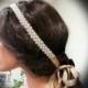 Bridal headband, Bridal bohemian pearl ribbon Sash, bridal Belt ,bridal hair accessory, bridesmaid headband, wedding accessory