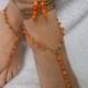 Crochet Barefoot Sandals Beach Wedding  Yoga Shoes Foot Jewelry Orange
