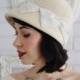 Vintage Cream Wool Hat with Fabric Bows and a Chenille Veil
