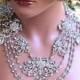 Wedding jewelry set, OOAK Bridal bib necklace and earrings, vintage inspired rhinestone bridal necklace statement, crystal jewelry set