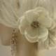 Handmade Champagne or Ivory Bridal Flower Fascinator with Veil, Bridal Fascinator, Bridal Flower Hair clip, Flower Hair Clip, Bandeau Veil