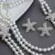 Bridal Pearl Rhinestone Necklace Bracelet Earring Crystal STARFISH White Or Ivory Beach Wedding Jewelry Set ST010LX