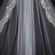 Embroidered Beaded Edge Wedding Veil, Vintage Wedding Veil, Embroidered Silver Edge Wedding Veil, Crystal Edge Wedding Veil