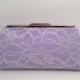 Ivory and lavender Lace Clutch Purse with Silver Tone  Finish Snap Close Frame, Bridesmaid, Wedding, Victorian, Romance, purple Clutch
