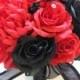Reserved listing 16 pcs Wedding Silk flower Bouquet Bridal Package BLACK ORANGE Centerpieces RosesandDreams