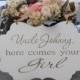 Personalized Here comes your bride Wood Sign Decoration Here comes the bride Ring bearer Flower girl Grooms Name
