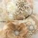 Sash, Brooch Bouquet, Jeweled Bouquet, Wedding, Bridal, Ivory, Cream, Champagne, Gold, Pearls, Crystals, Brooches, Lace, Vintage Wedding