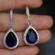 dark sapphire blue earring , cz sapphire earring , drop wedding earring , blue bridesmaid earring
