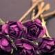 Bella Rose Bridal Hair Accessories Wedding Hair Flower - Dark Purple Paper Flower Brass Bobby Pin - Set of 6