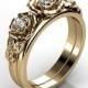 14k yellow gold diamond unusual unique flower engagement ring, wedding ring, flower engagement set ER-1094-2