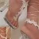 White Lace Up The Leg Barefoot Sandals, Leg Glams, Bottomless Sandals, Wedding Sandals, Beach Sandals, Bridal Sandals, Bridal Beach Sandals
