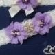 Wedding leg garter, Wedding accessoaries, Bridal accessoary, Lilac wedding garter, Chiffon Flower Rhinestone Lace Garters