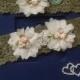 Wedding leg garter, Wedding accessoaries, Bridal accessoary, Oil green wedding garter, Chiffon Flower Rhinestone Lace Garters