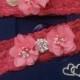 Wedding leg garter, Wedding accessoaries, Bridal accessoary, Red coral wedding garter, Chiffon Flower Rhinestone Lace Garters
