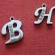 1 Rhinestone Initial Charm alphabet letter Monogram Pendant  for wedding bouquets - Antique Silver for necklaces, bracelets