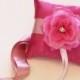 Hot Pink Ring Pillow, Pink Flower on Hot Pink Pillow, Wedding Dog Accessory, Ring Bearer Pillow