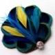 BRANDY II Blue, Turquoise, and Yellow Peacock Hair Fascinator, Clip, Couture Wedding